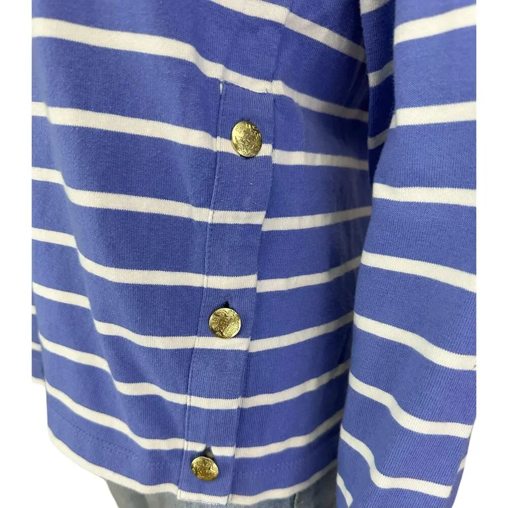 J. Crew Striped Long Sleeve Side Button Top Cool Lilac Blue Ivory CG041 Size M